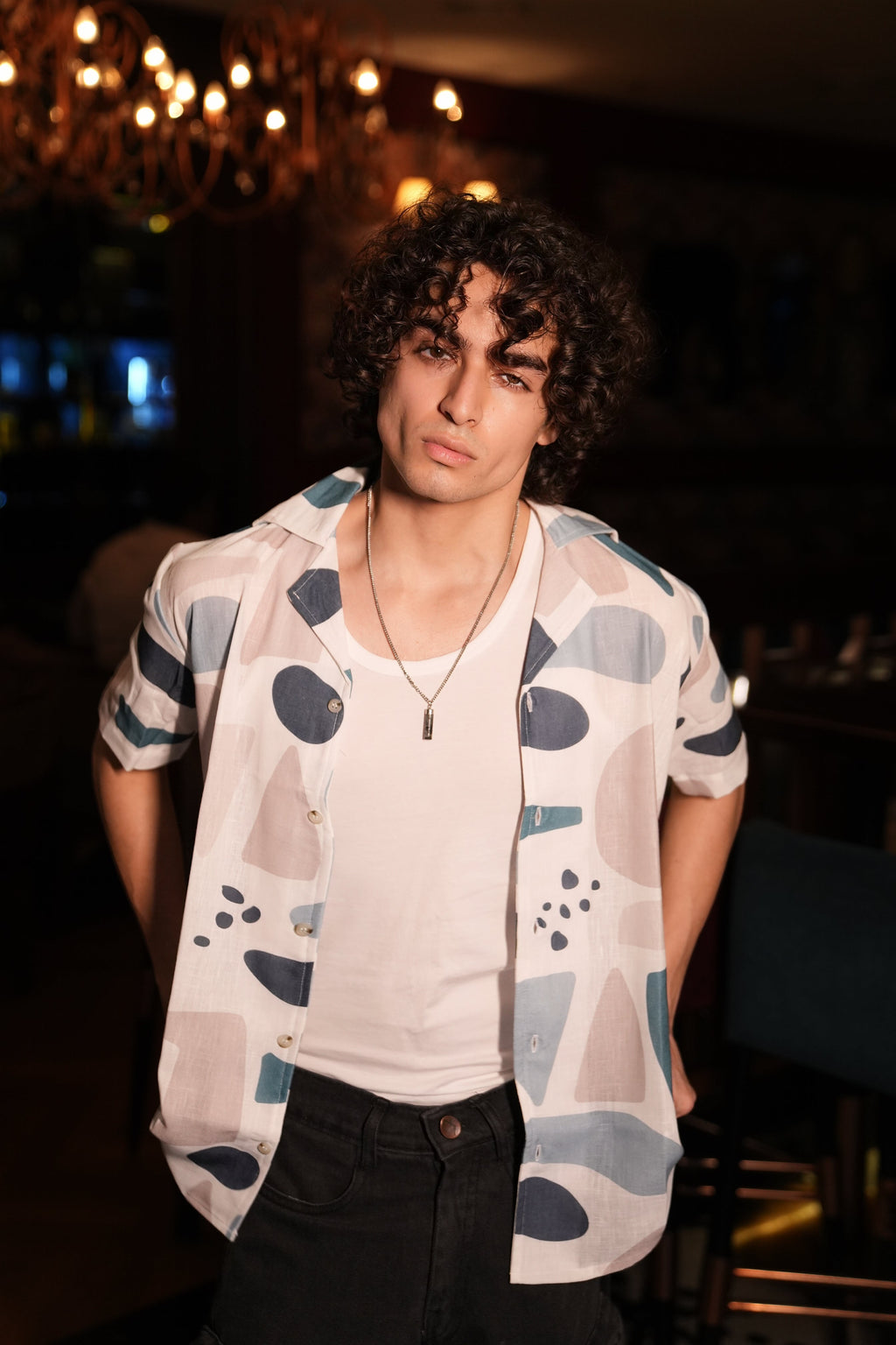 RIWYN Premium Geometric Print Linen Shirt