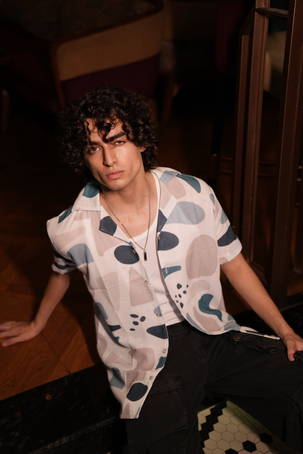 RIWYN Premium Geometric Print Linen Shirt