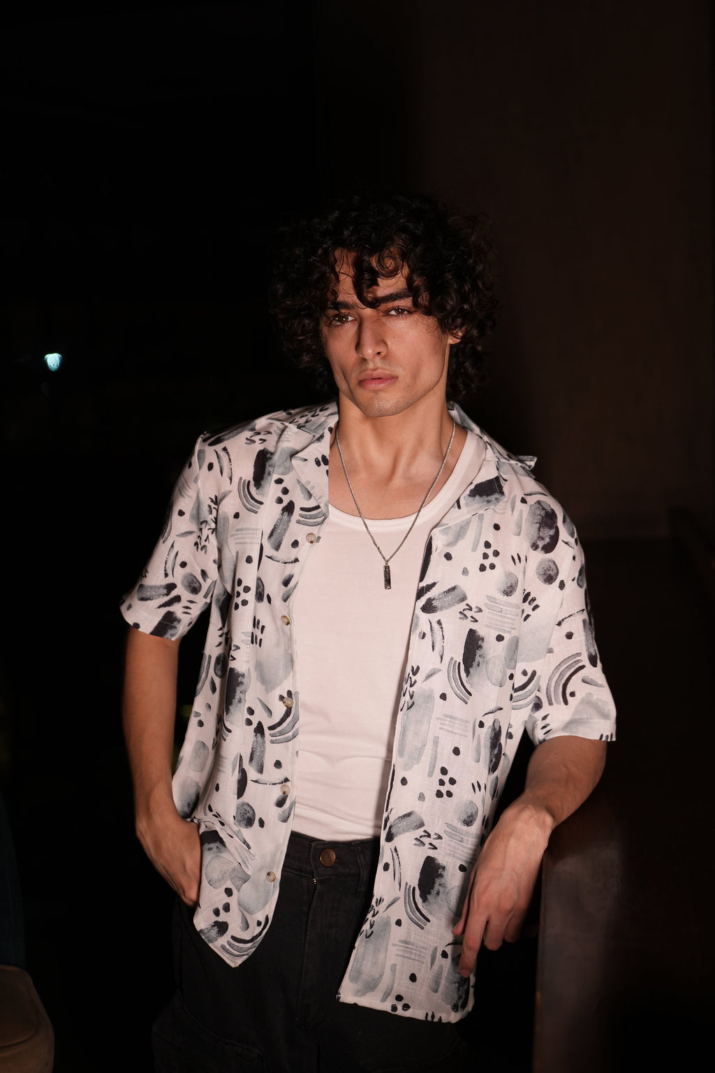RIWYN Premium Water Color Splash Print Linen Shirt
