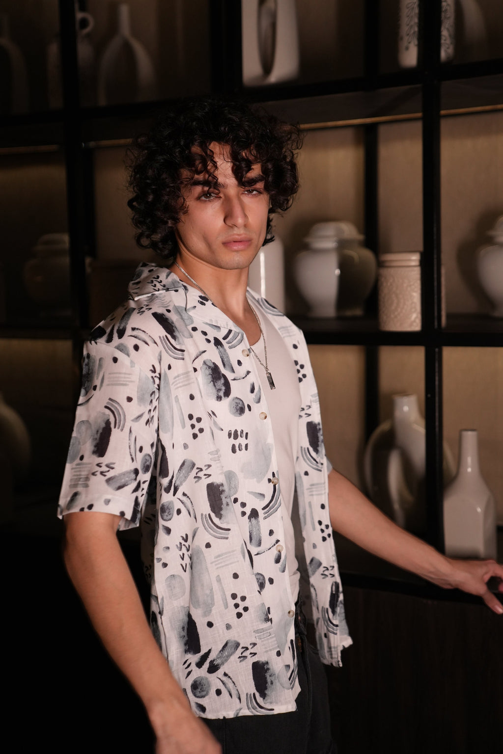 RIWYN Premium Water Color Splash Print Linen Shirt