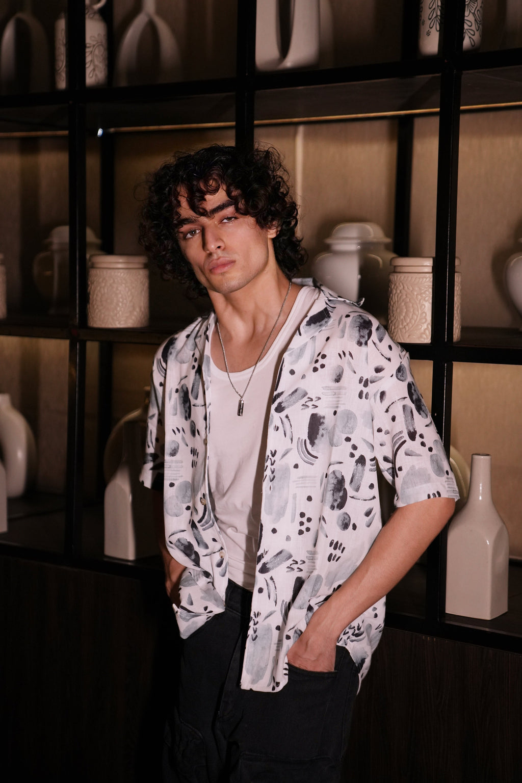 RIWYN Premium Water Color Splash Print Linen Shirt