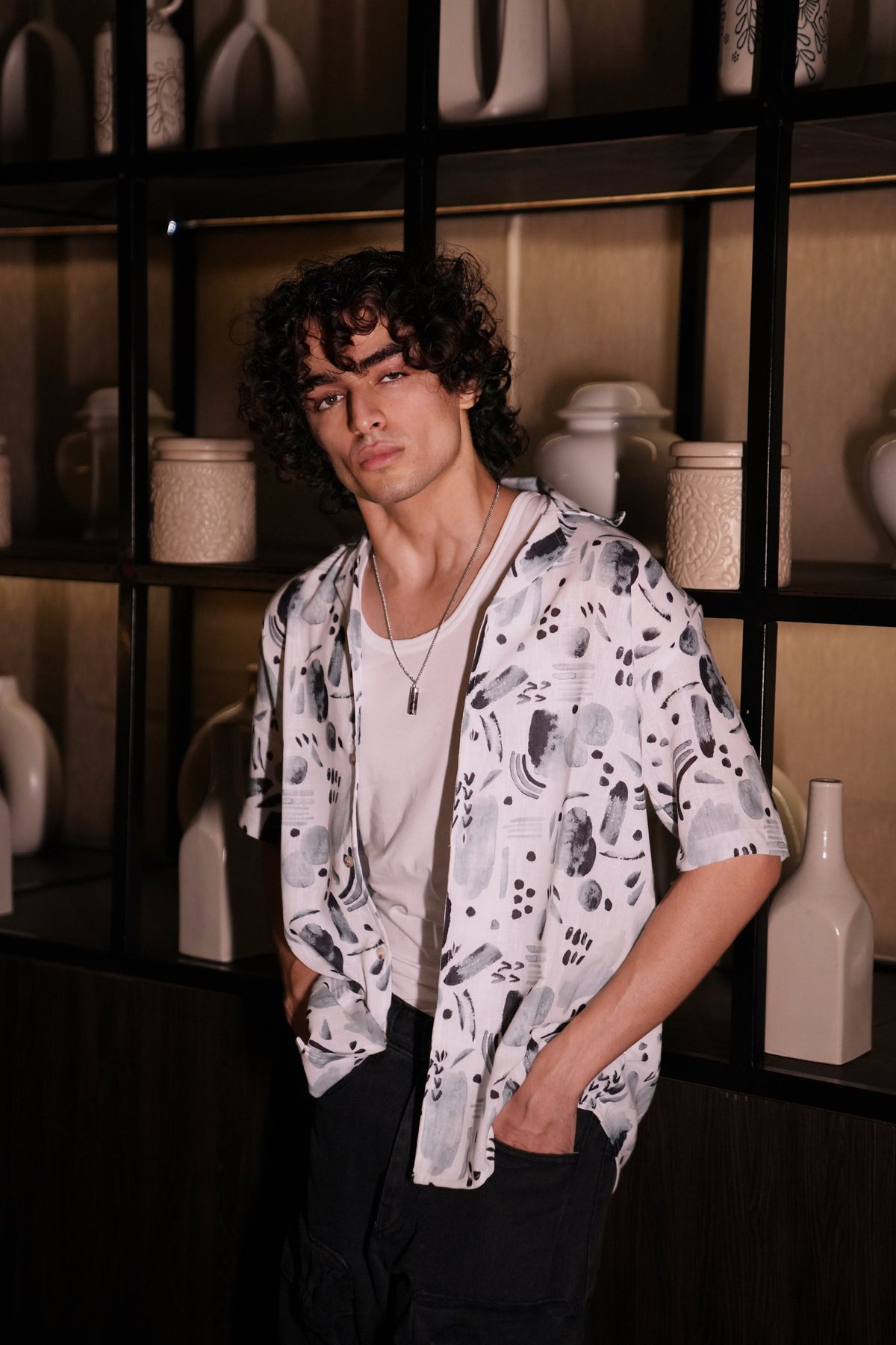 RIWYN Premium Water Color Splash Print Linen Shirt