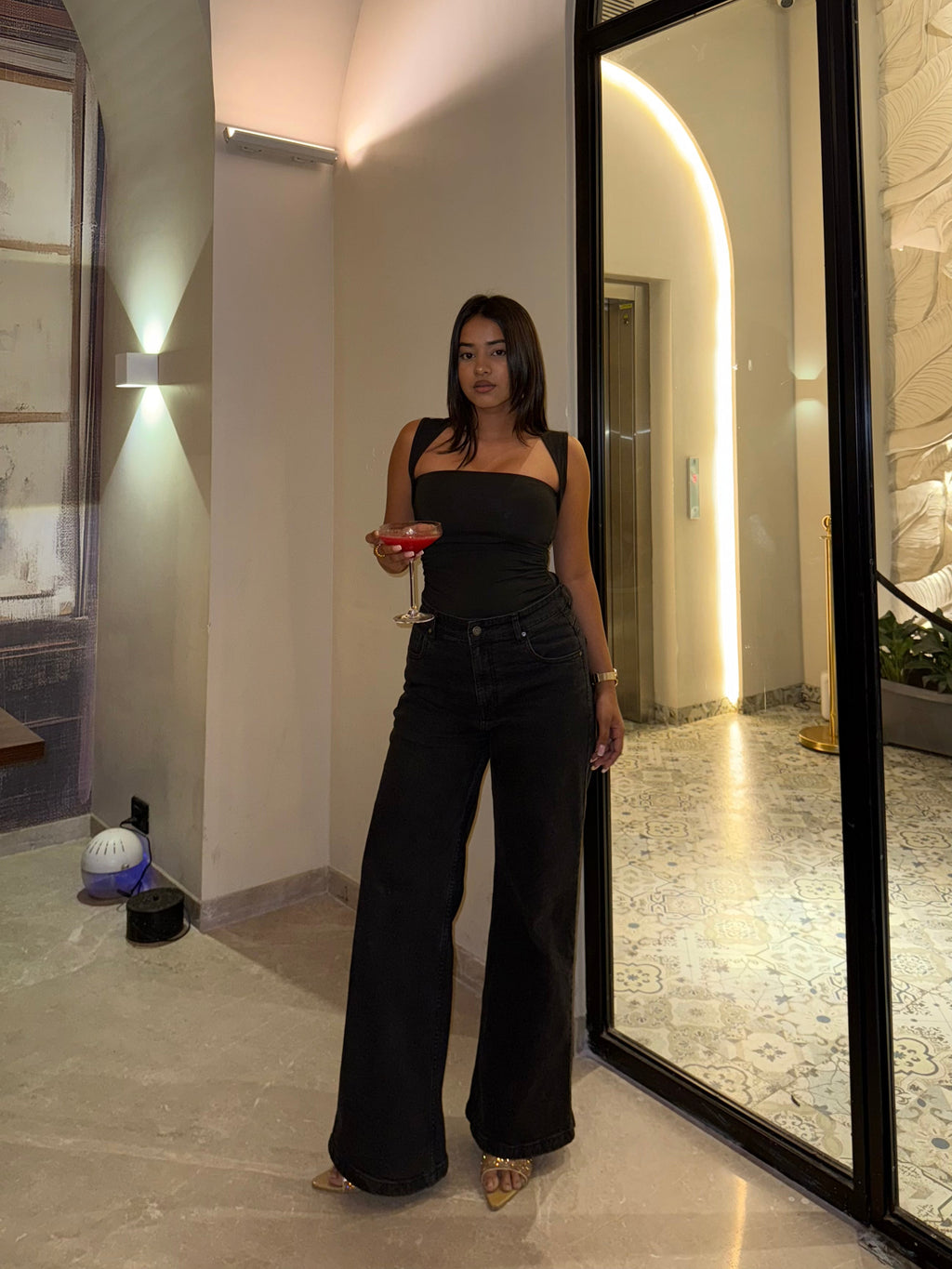 RǏWYÑ | Onyx Black Stone Wash Wide Leg High Rise Jeans