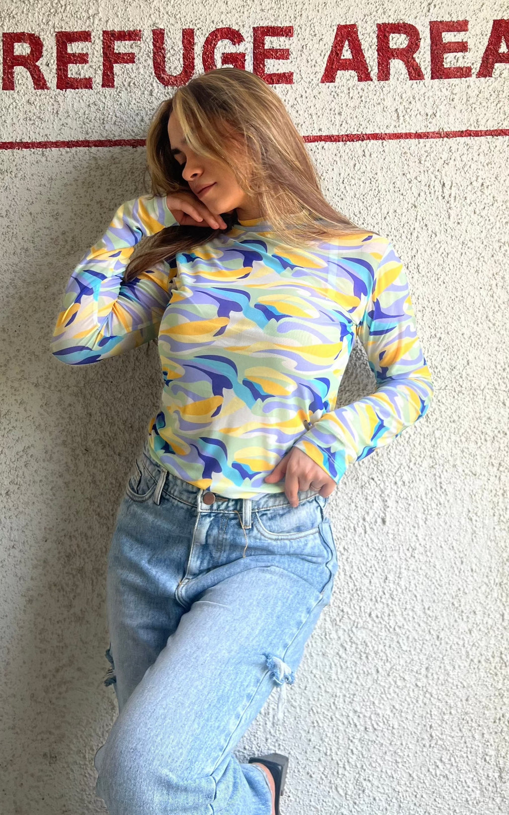 RǏWYÑ | Bright Colorful Camouflage Mesh Top