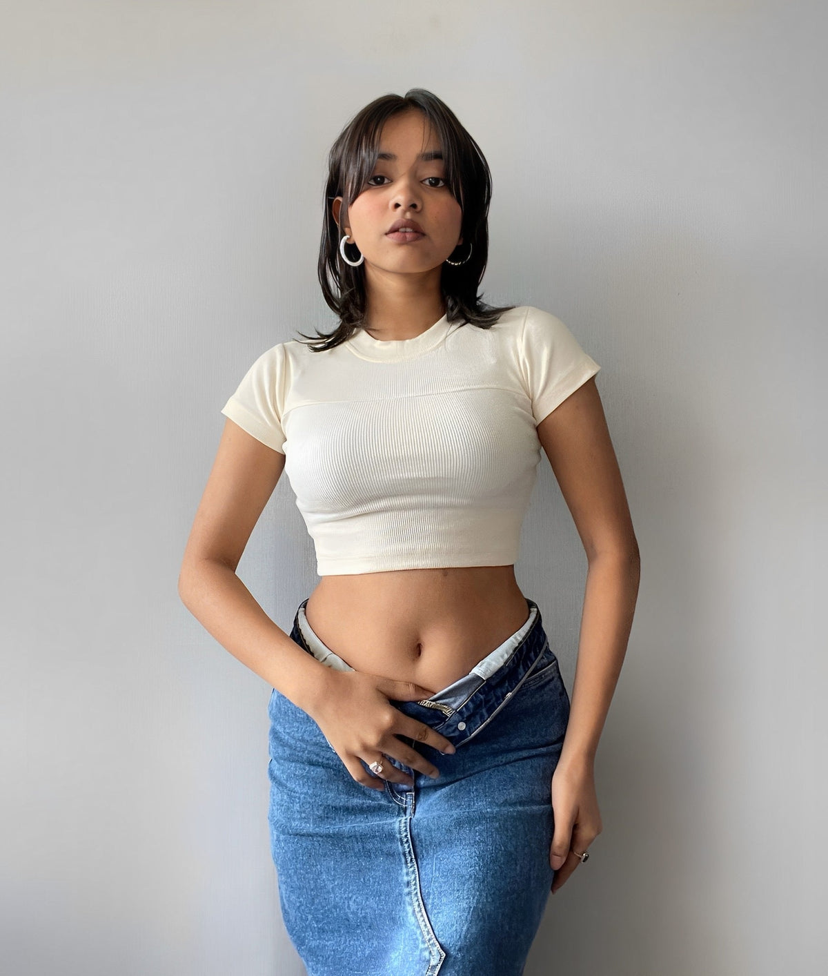 RǏWYÑ | Fitted Rib Knit Crop Baby Tee