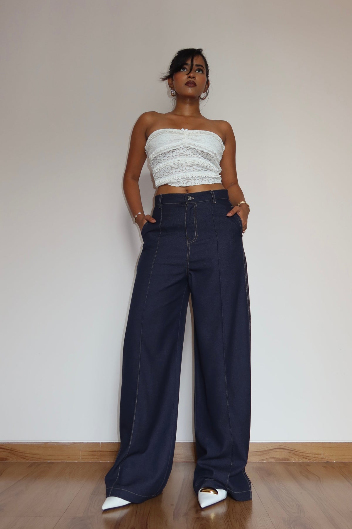 RǏWYÑ | Denim-Inspired Pin-Tuck Barrel Pants