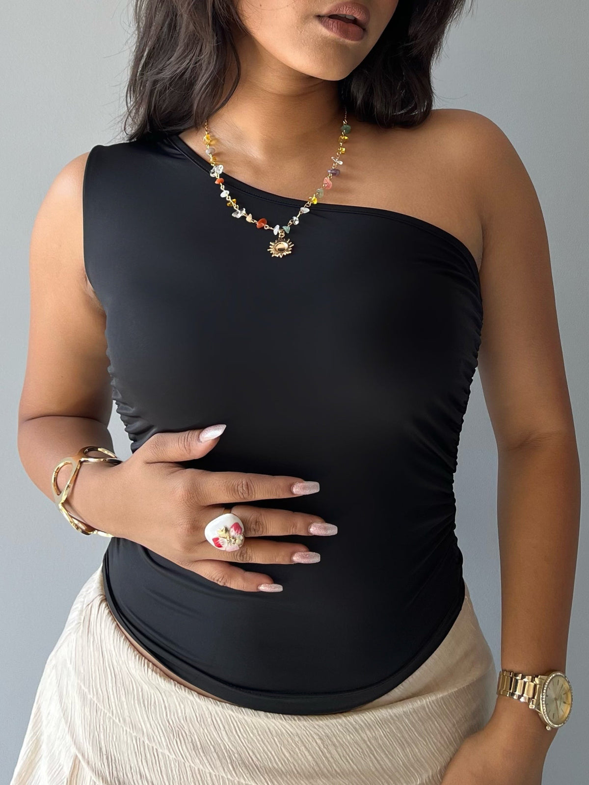 RǏWYÑ | Effortless Flow One-Shoulder Ruched Top