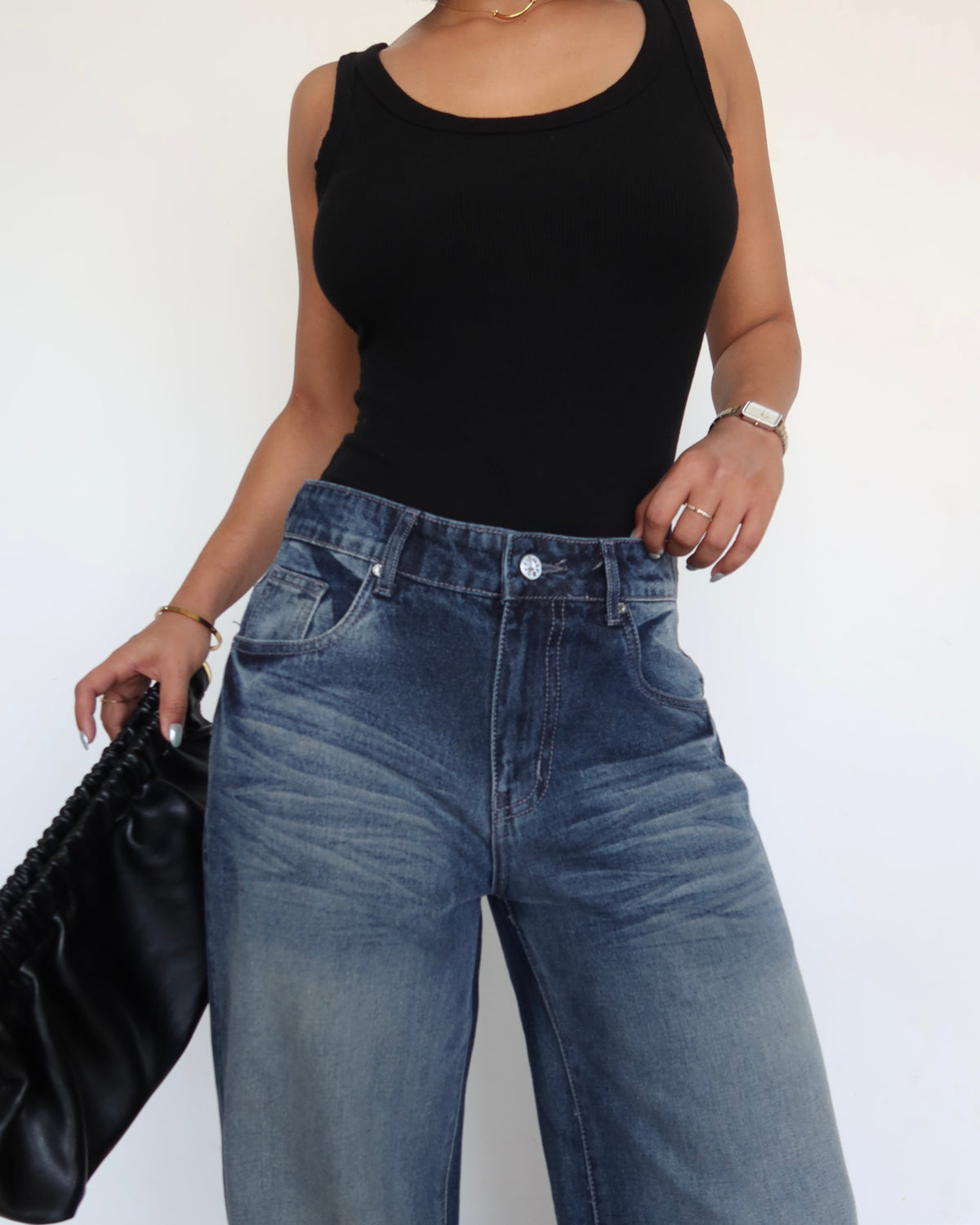 RǏWYÑ | Blue Brushed Wide Leg Jeans