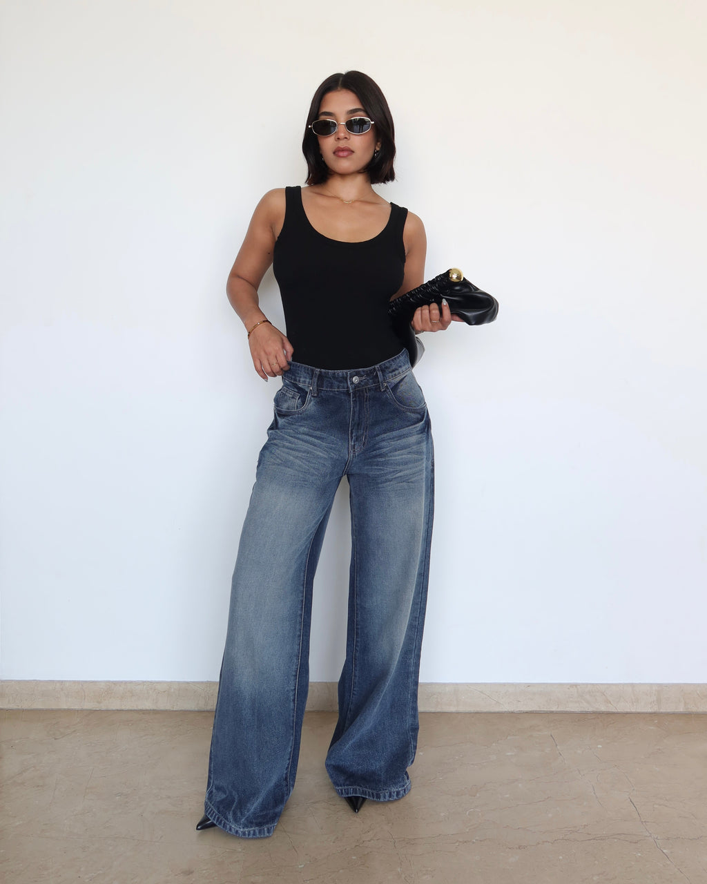 RǏWYÑ | Blue Brushed Wide Leg Jeans