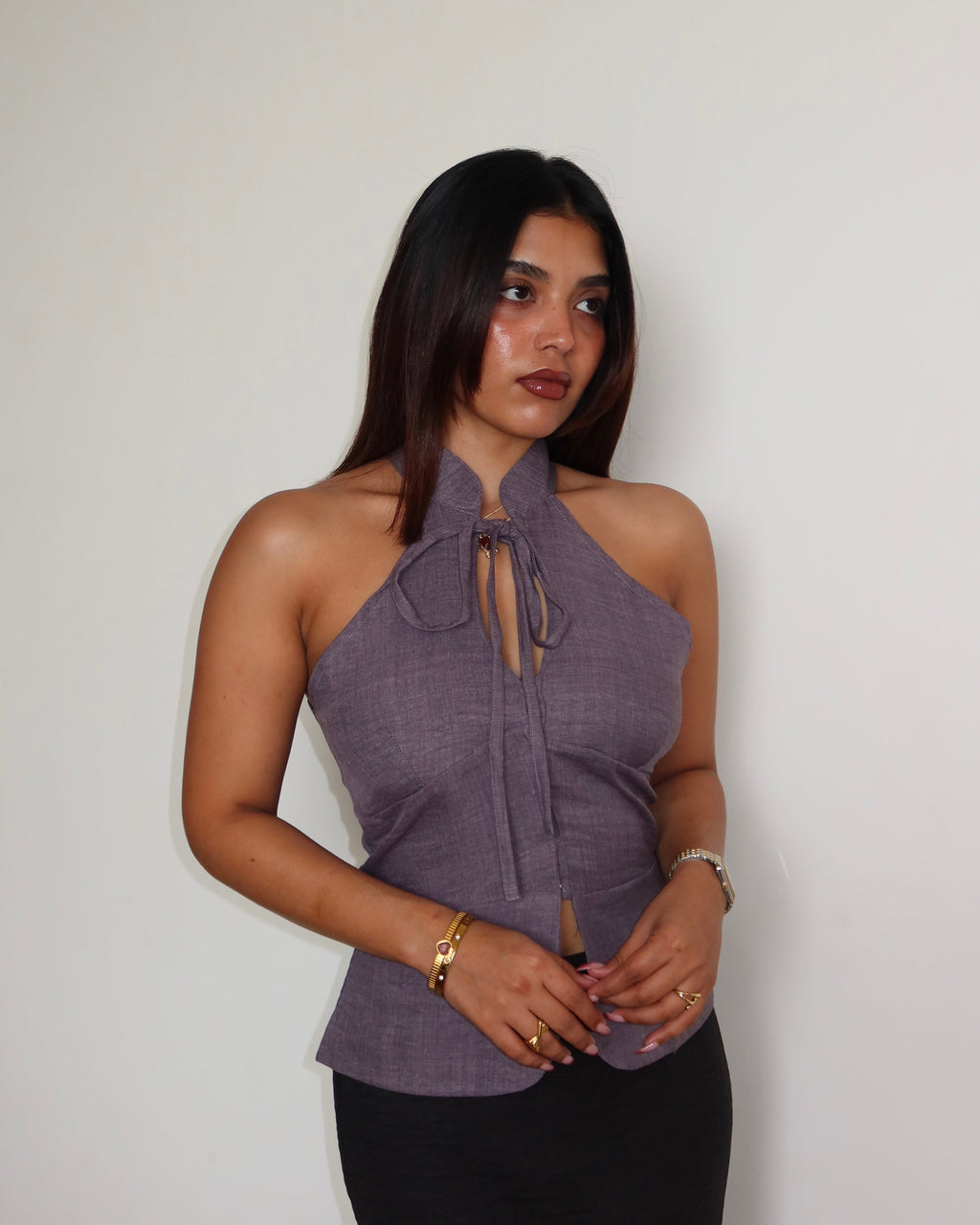 RǏWYÑ | Tie-Up Halter Corset Details Top