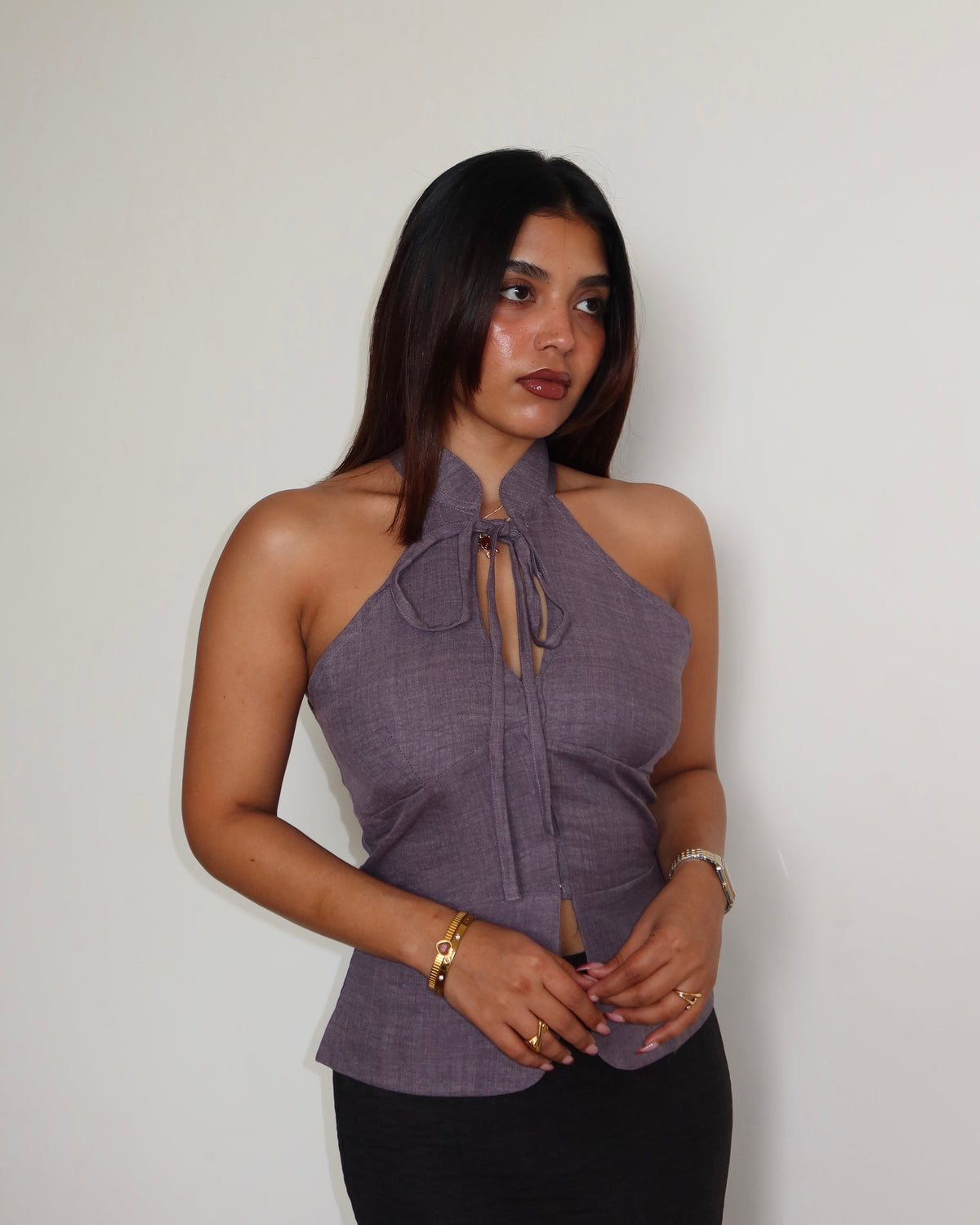 RǏWYÑ | Tie-Up Halter Corset Details Top