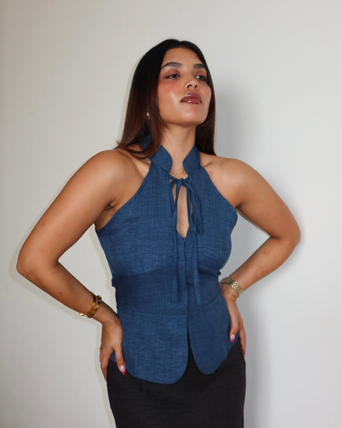 RǏWYÑ | Tie-Up Halter Corset Details Top
