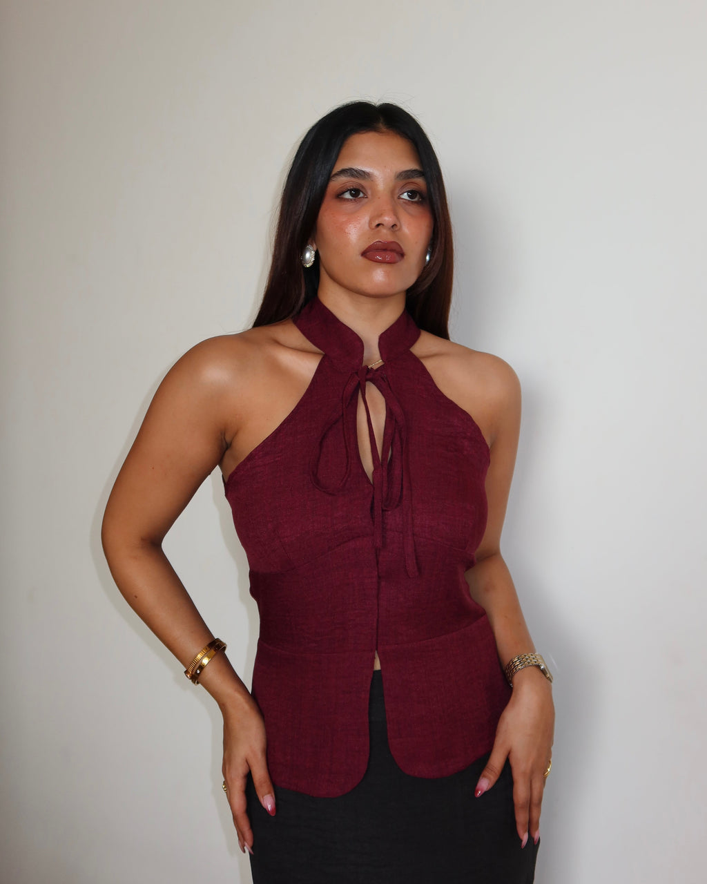 RǏWYÑ | Tie-Up Halter Corset Details Top