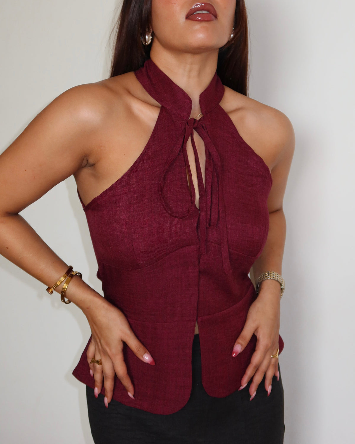 RǏWYÑ | Tie-Up Halter Corset Details Top