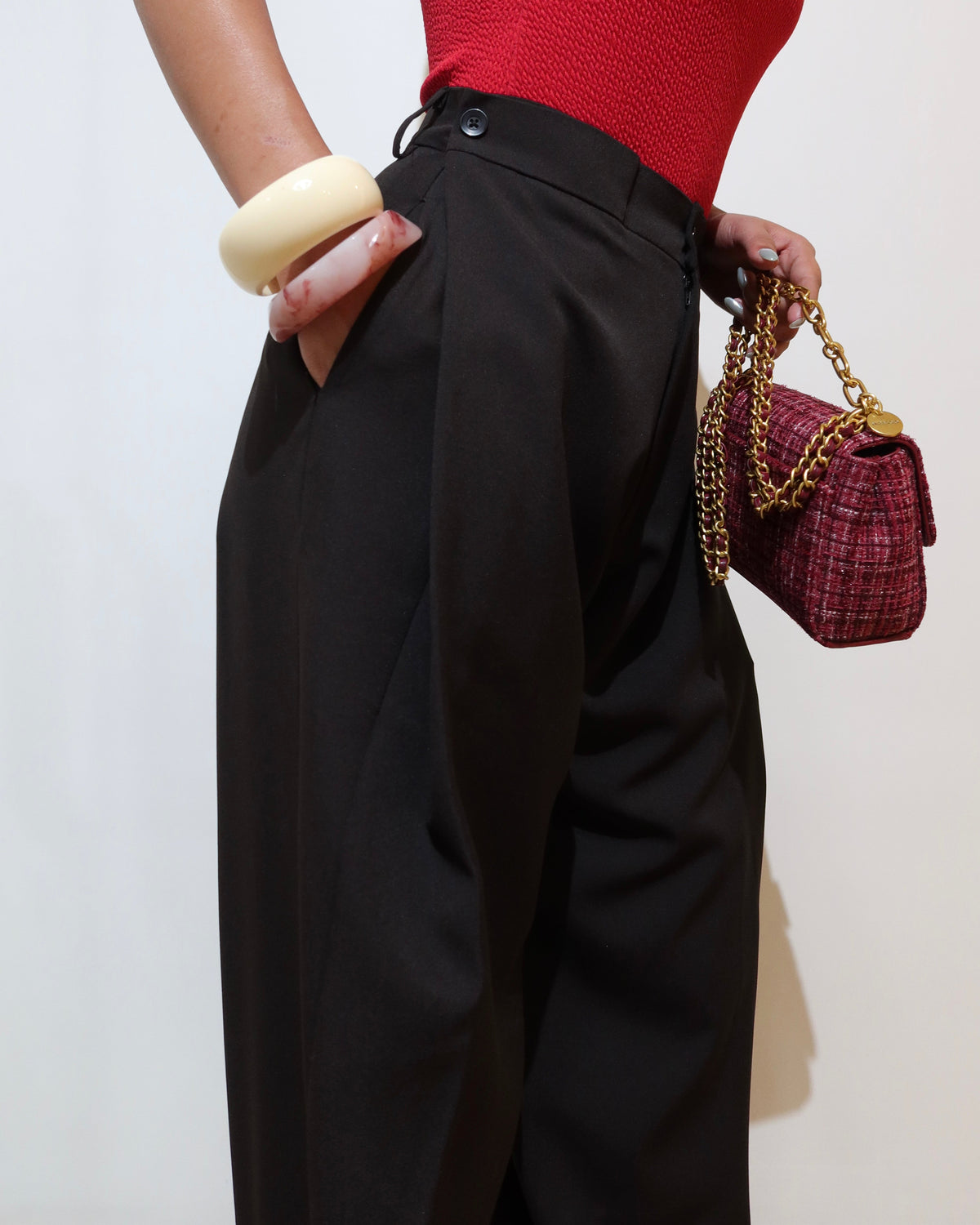 RǏWYÑ | Settle Side Button Pleated Wide Pants