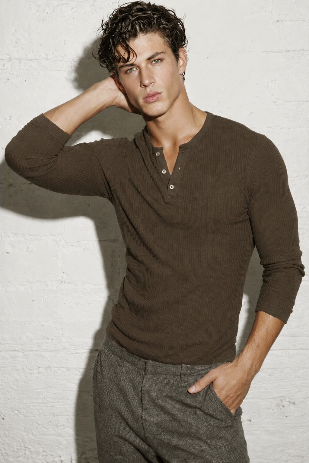 RIWYN Fine Rib Henley Full Sleeve Tee