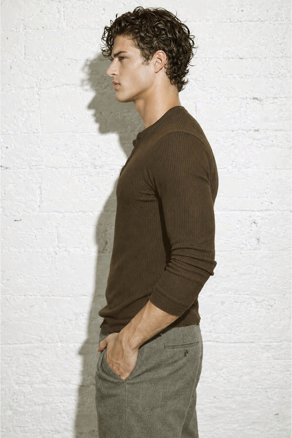 RIWYN Fine Rib Henley Full Sleeve Tee