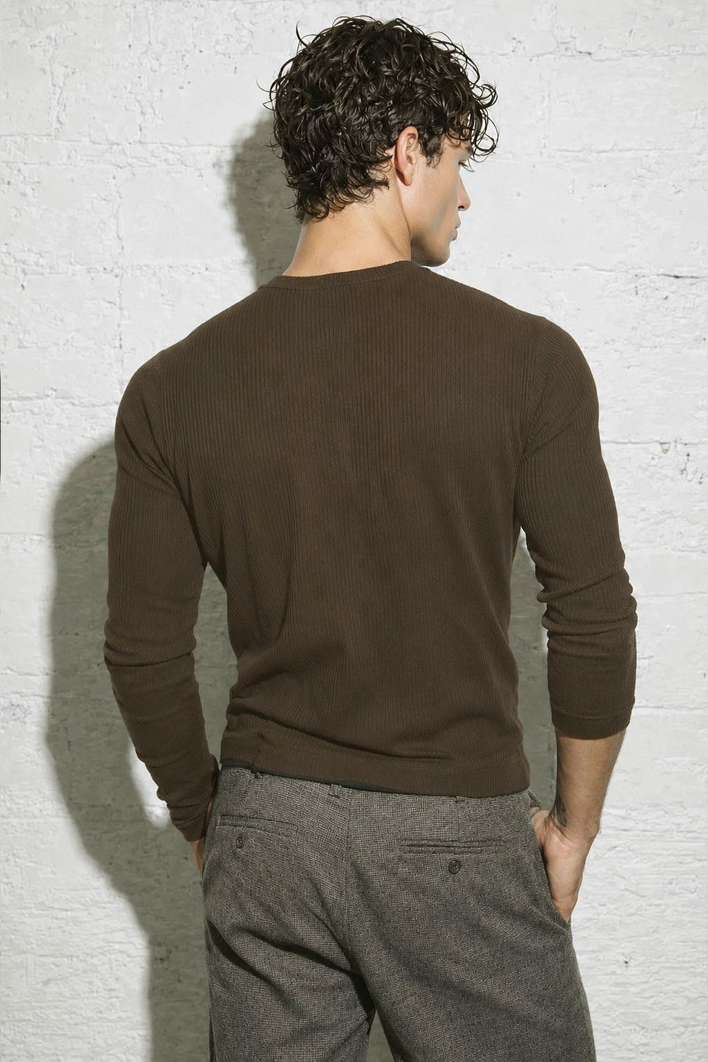 RIWYN Fine Rib Henley Full Sleeve Tee
