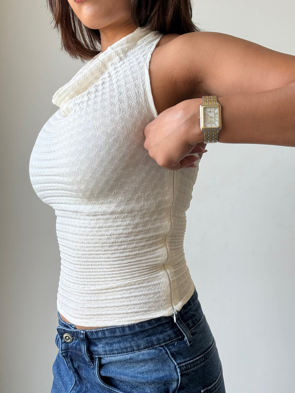 RǏWYÑ | Refined Cowl Backless Halter Top