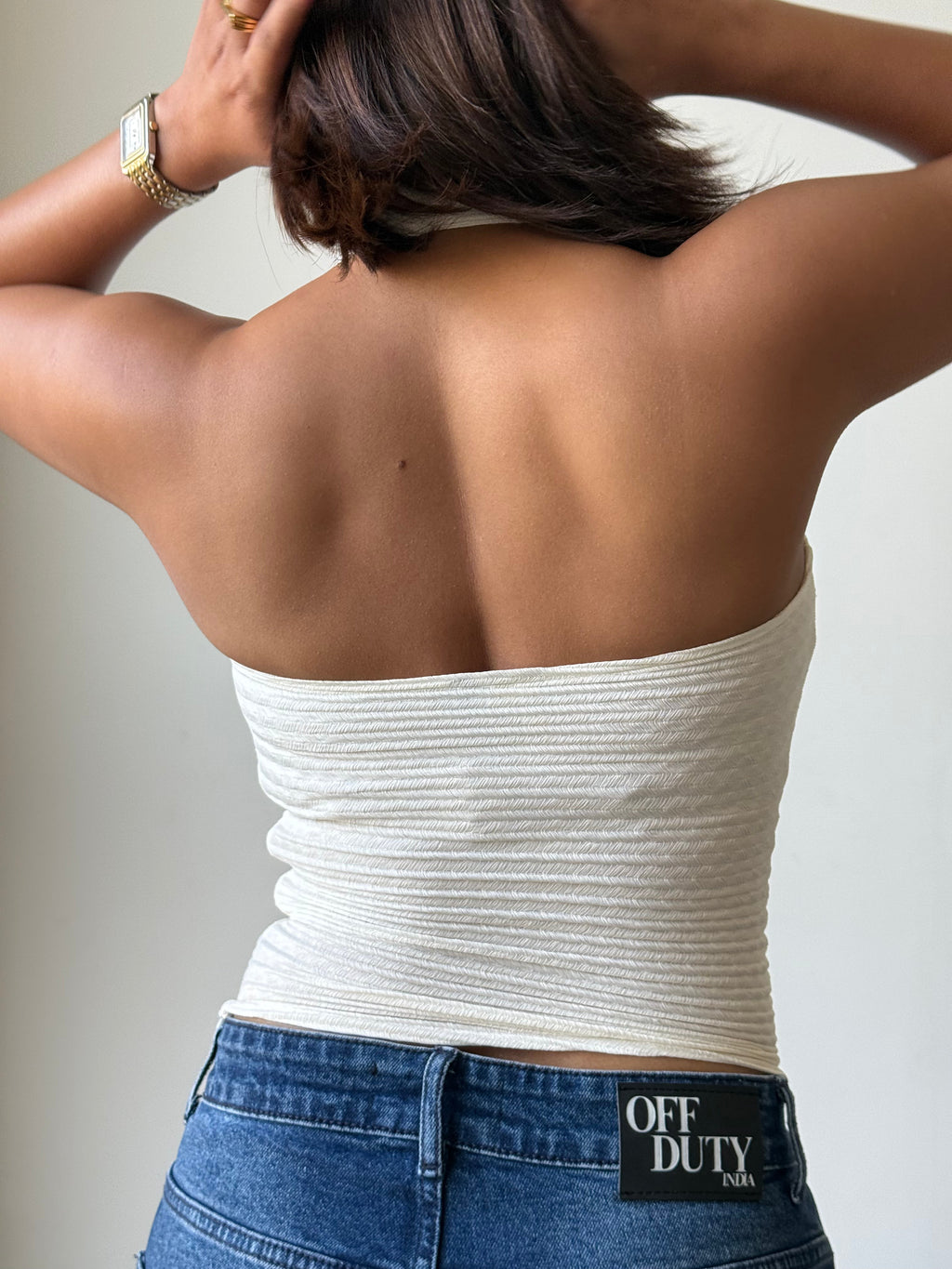 RǏWYÑ | Refined Cowl Backless Halter Top