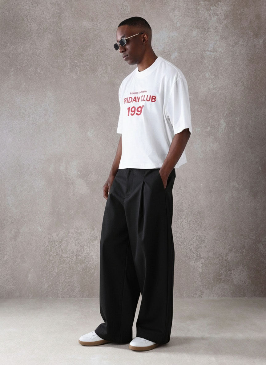 RIWYN Pleated Minimal Wide Leg Trousers