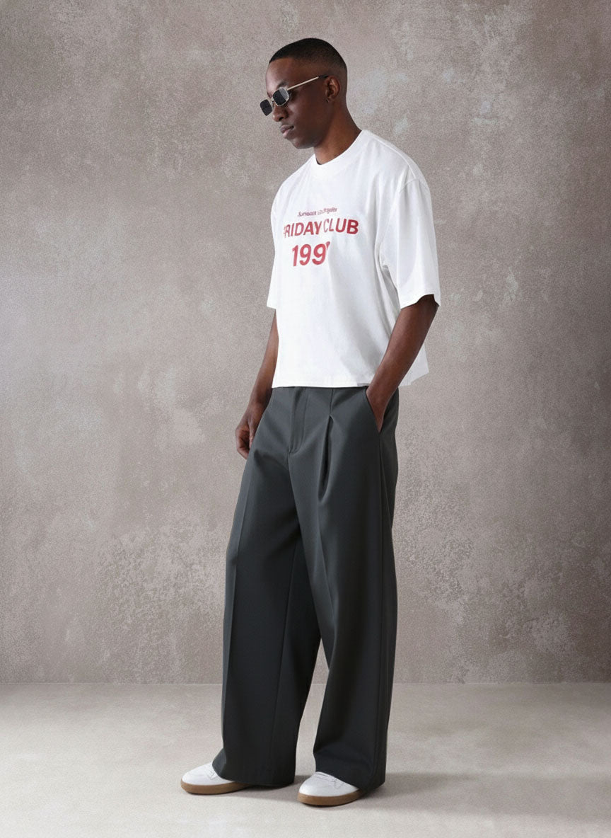 RIWYN Pleated Minimal Wide Leg Trousers