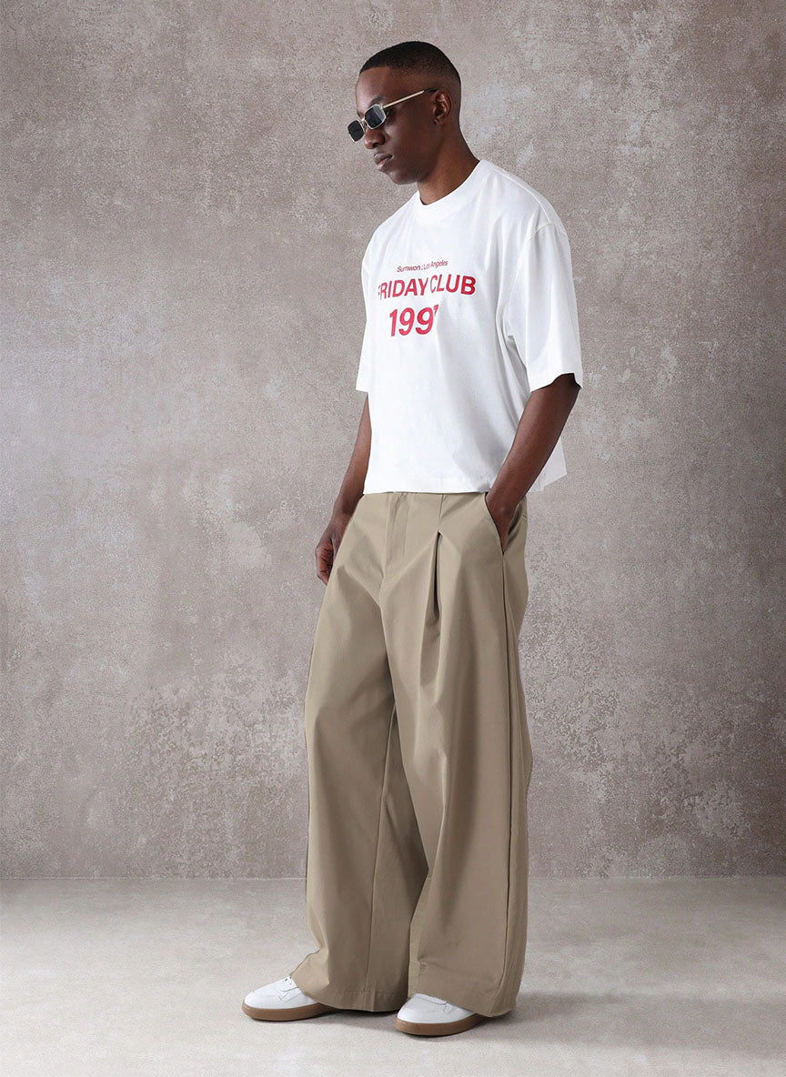 RIWYN Pleated Minimal Wide Leg Trousers