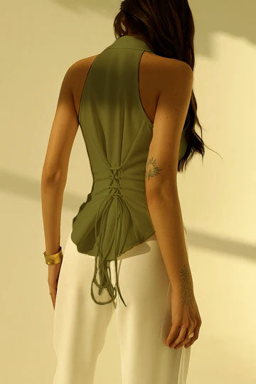 RǏWYÑ | Polo Collar Shirt With Snatch Tie Waist