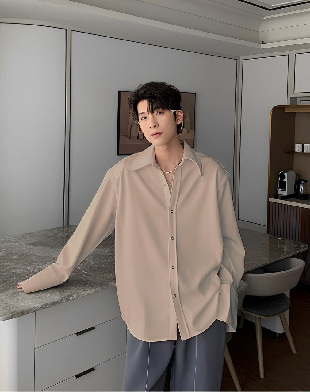 RIWYN Zip it up Collar Baggy Shirt