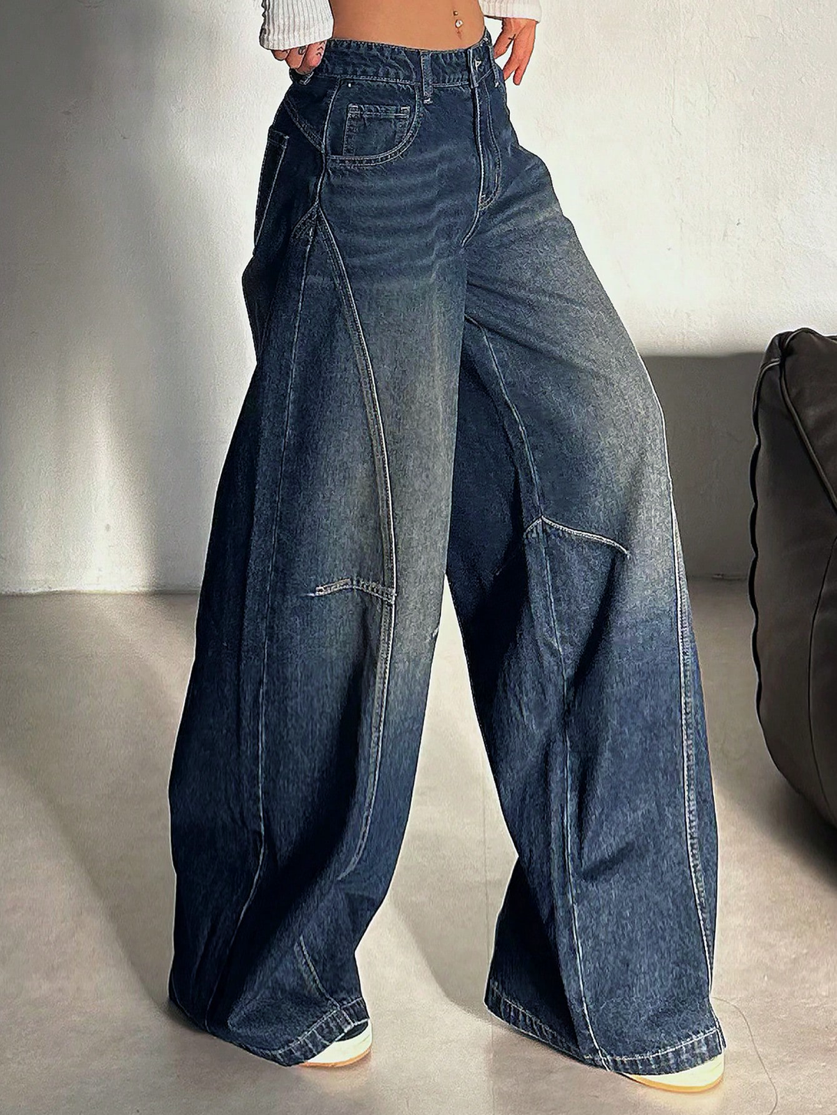 RǏWYÑ | Bold Streak Panel Wide Leg Jeans