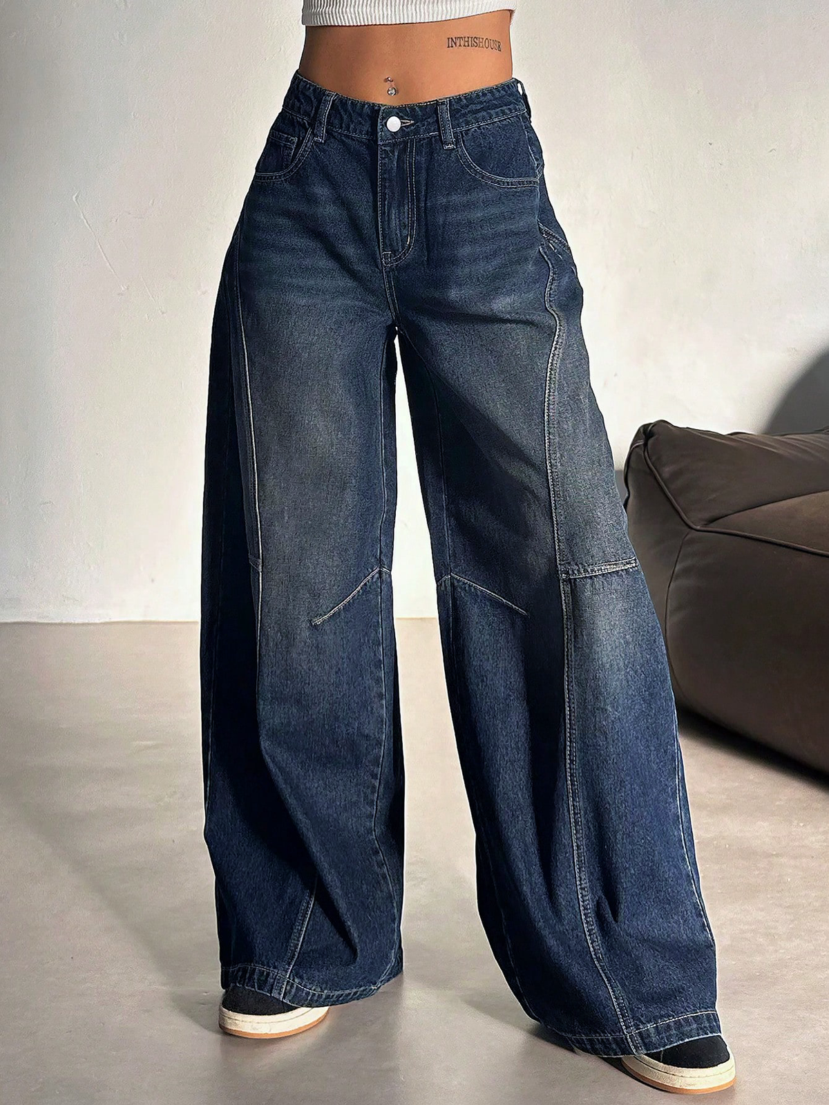 RǏWYÑ | Bold Streak Panel Wide Leg Jeans