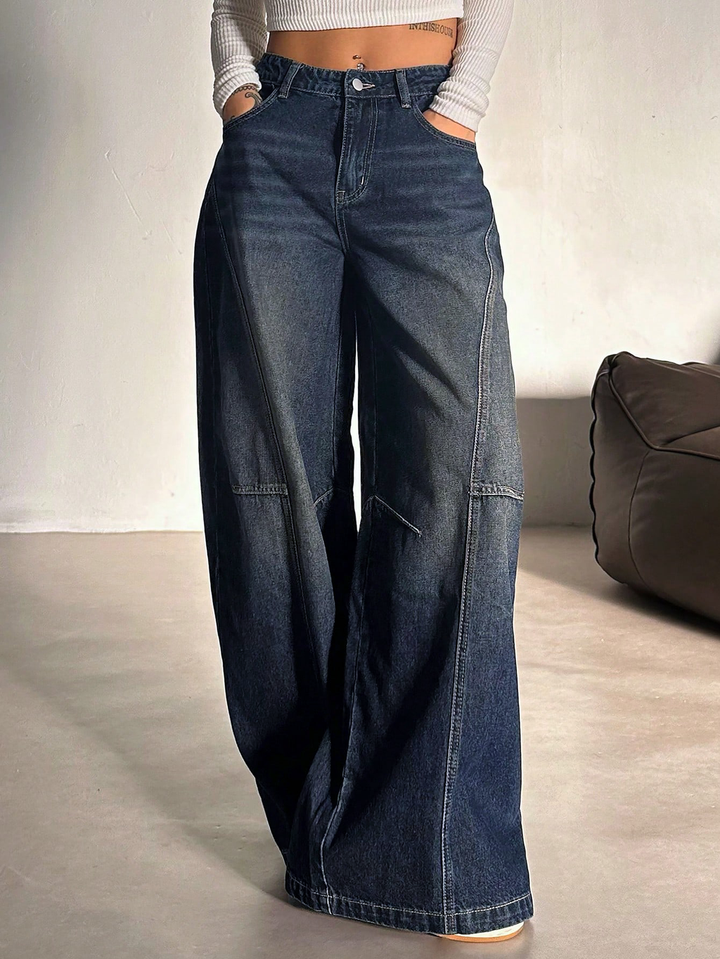 RǏWYÑ | Bold Streak Panel Wide Leg Jeans