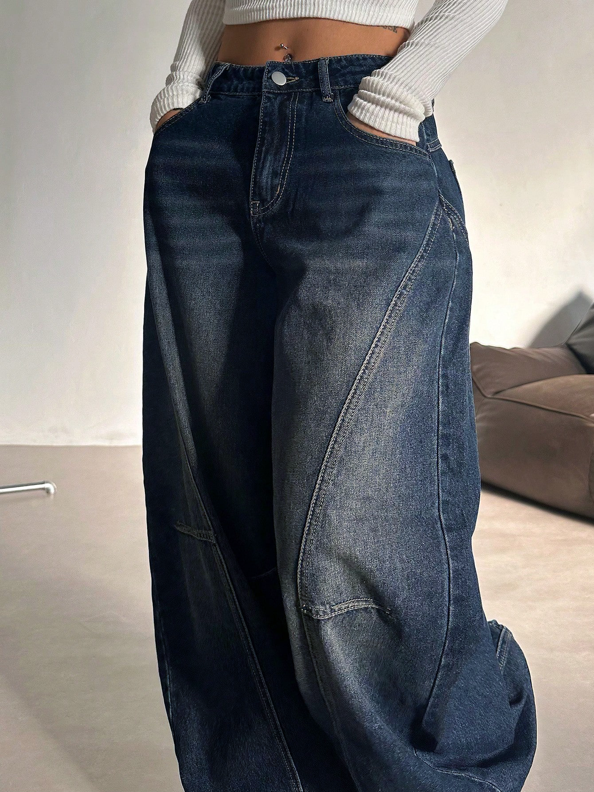 RǏWYÑ | Bold Streak Panel Wide Leg Jeans