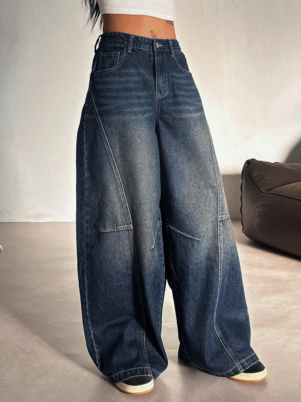RǏWYÑ | Bold Streak Panel Wide Leg Jeans