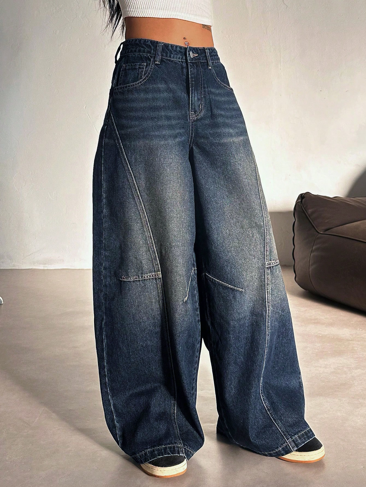 RǏWYÑ | Bold Streak Panel Wide Leg Jeans