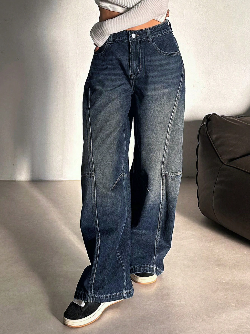 RǏWYÑ | Bold Streak Panel Wide Leg Jeans