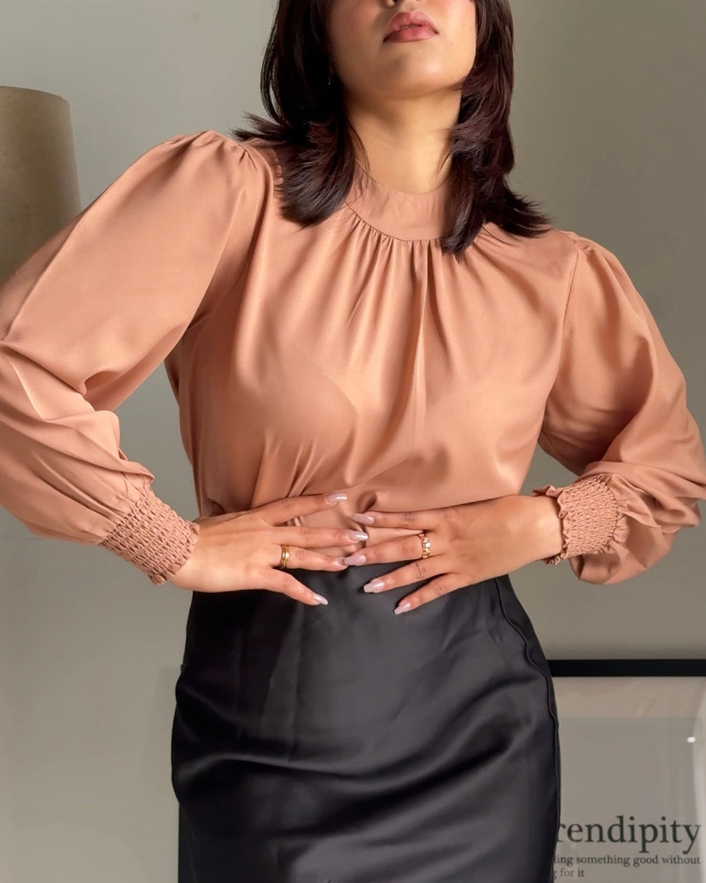 RǏWYÑ | Gathered neck blouse with bishop sleeves