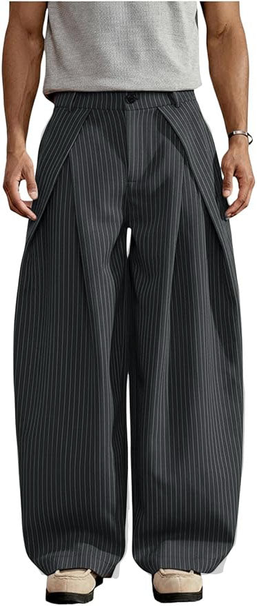 RIWYN Overfold Stripes Draped Trousers