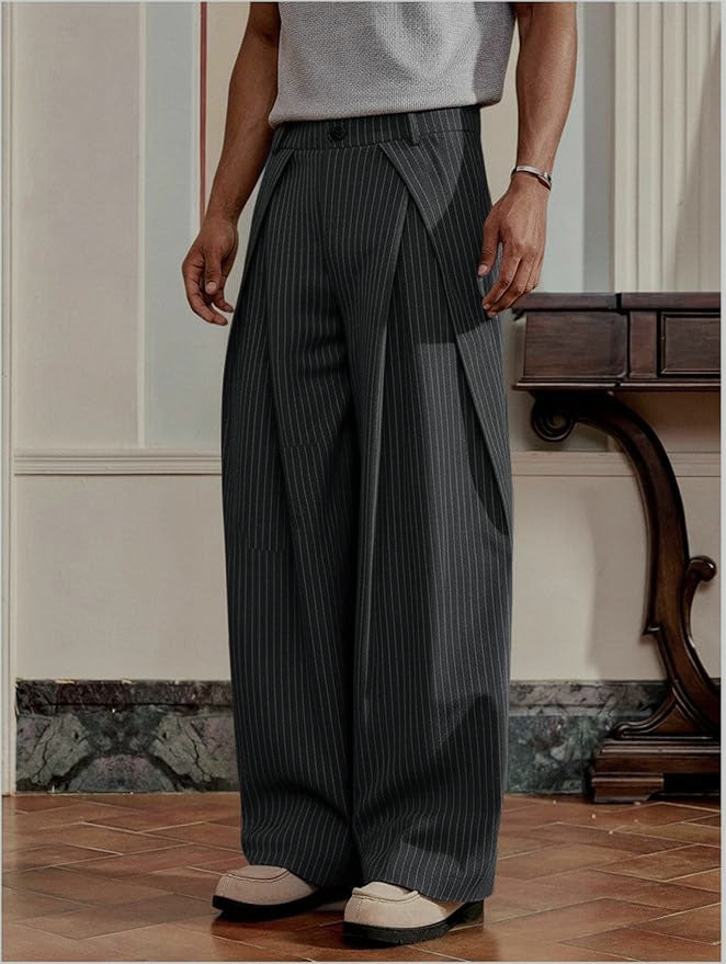 RIWYN Overfold Stripes Draped Trousers