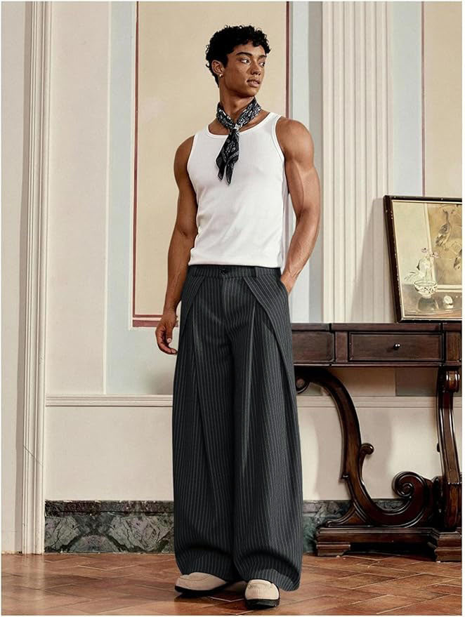 RIWYN Overfold Stripes Draped Trousers