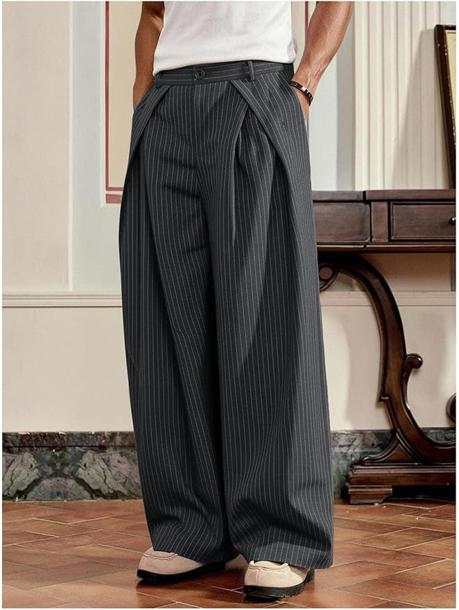 RIWYN Overfold Stripes Draped Trousers