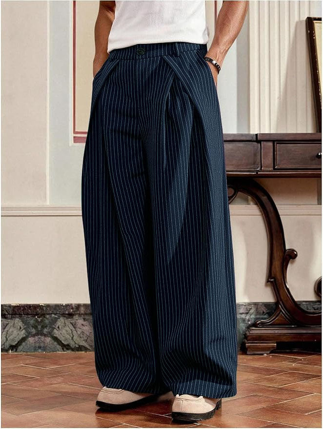RIWYN Overfold Stripes Draped Trousers
