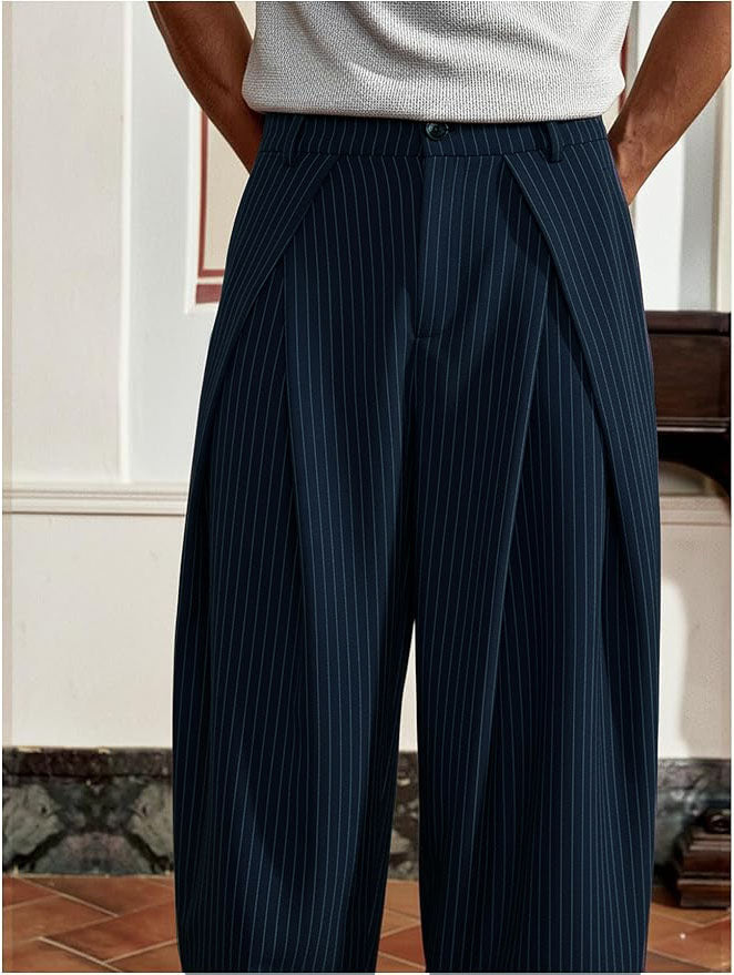 RIWYN Overfold Stripes Draped Trousers