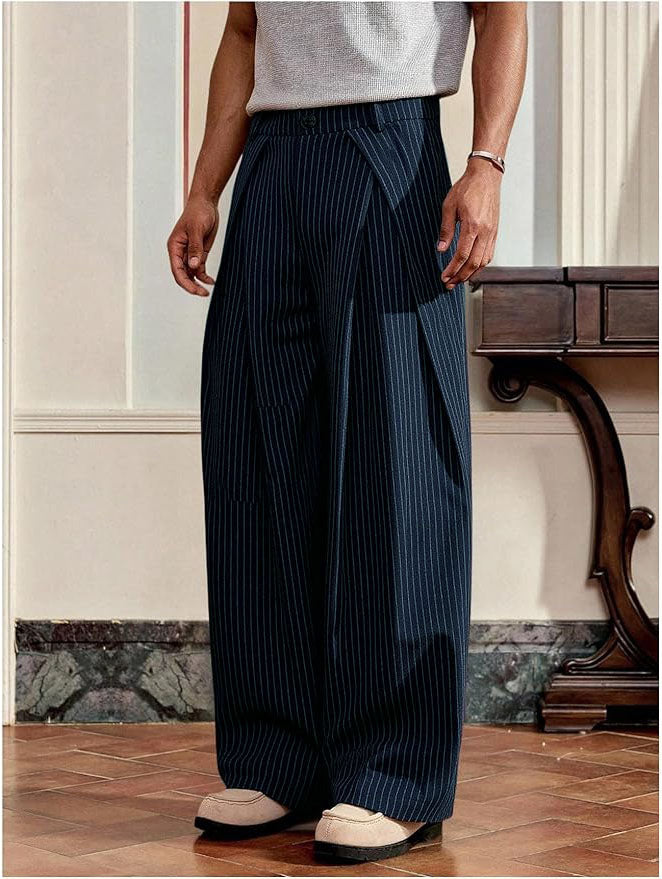 RIWYN Overfold Stripes Draped Trousers