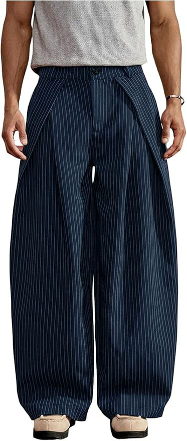 RIWYN Overfold Stripes Draped Trousers
