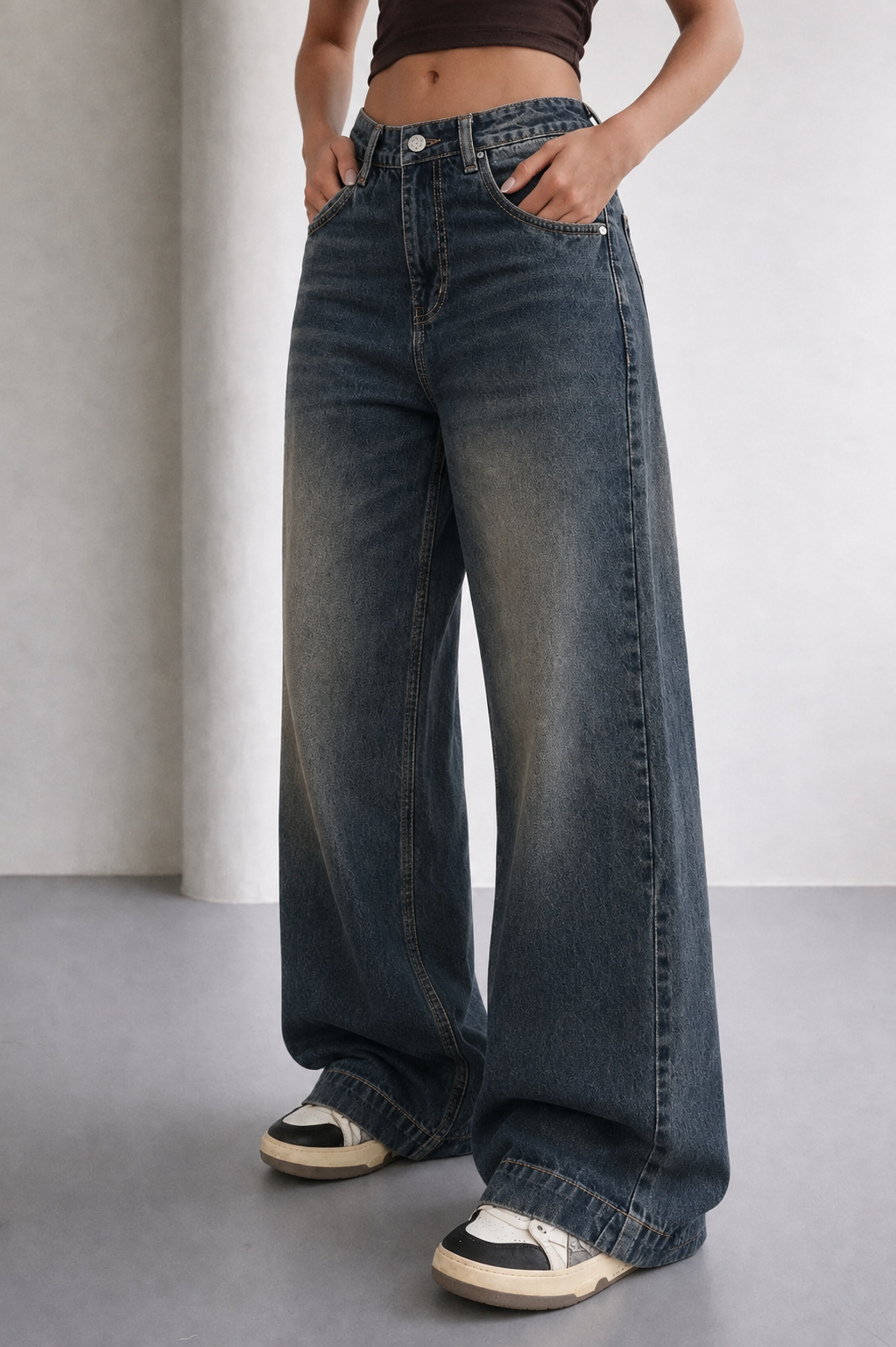 RǏWYÑ | Antique Blue Baggy Wide Leg Jeans