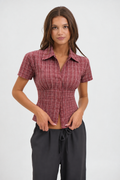 RǏWYÑ | Cinched Checks Cap Sleeve Shirt