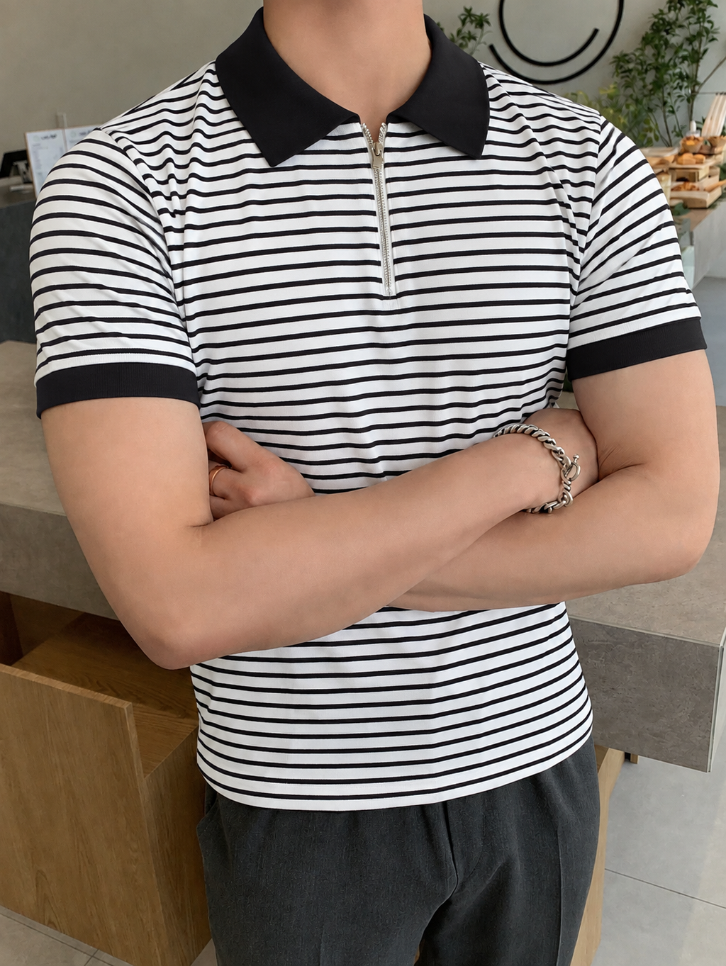 RIWYN Stripe Series Zip Polo