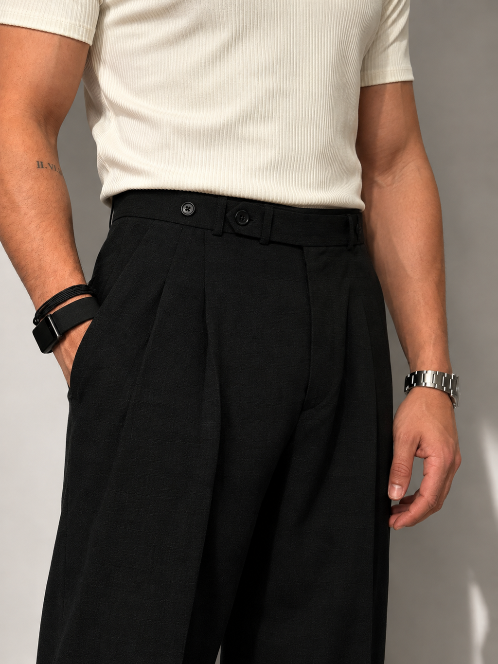 RIWYN Double Pleat Texture Straight Pants