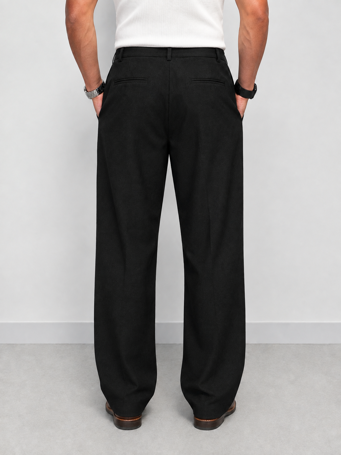 RIWYN Double Pleat Texture Straight Pants